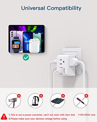 2 Pack European Travel Plug Adapter, International Power Plug Adapter with 3 Outlets 3 USB Charging Ports(1 USB C), Type C Plug Adapter Travel Essentials to Most Europe EU Spain Italy France Germany
