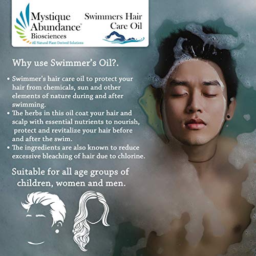Mystique's MIRACLE Herbal Swimmer's Leave-in Hair Oil Pre-Swim Defense, Chlorine Protection, Removal, Beach Water Sun Protection, Hair Dryness, Anti-Dandruff, Fix Dry and Itchy Scalp