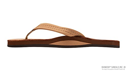 Essentials: Rainbow Sandals Ladies Luxury Leather - Single Layer Arch Support with a 3/4" Medium Strap Buckskin, Ladies size S / 5.5-6.5