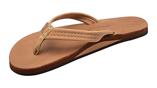 Essentials: Rainbow Sandals Ladies Luxury Leather - Single Layer Arch Support with a 3/4" Medium Strap Buckskin, Ladies size S / 5.5-6.5